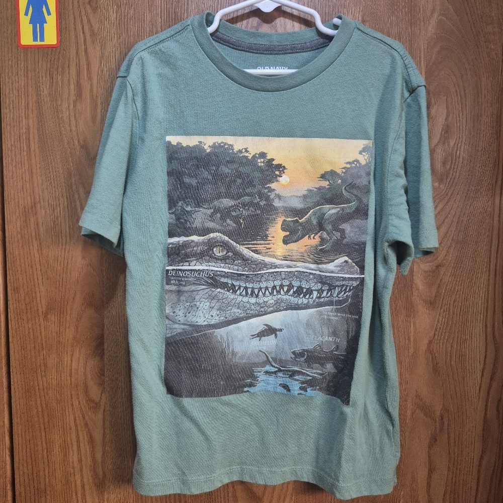 Old Navy Boy's Sage Green Short-Sleeve Dinosaur Graphic Tee.   Box 37